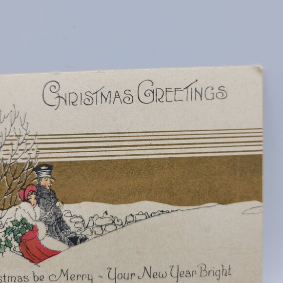 Vintage Christmas Greetings Card 1910 Snowy Scene Holiday Scrapbooking Craft - Picture 3 of 5